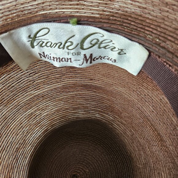 VTG Frank Olive for Neiman Marcus Hat Women's Sz Small Sheer Brown Blow - Picture 5 of 6